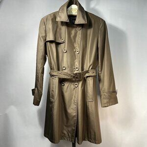 CINZIA ROCCA Brown Silk Blend Double-Breasted Belted Trench Coat Women's 10